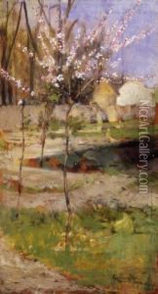 Apple Trees Blooming Oil Painting - Gyula Julius Agghazy /