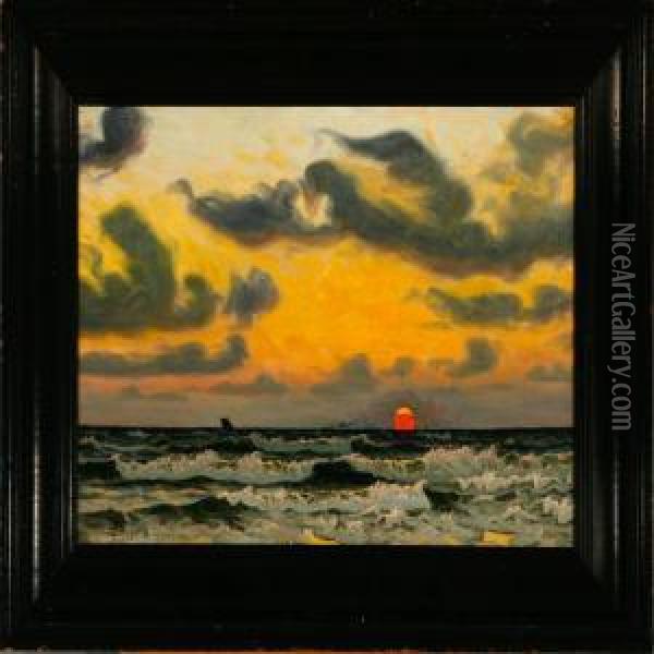 Solnedgang - Hirtshals Oil Painting - Viggo Helsted