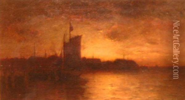 Harbor At Sunrise Oil Painting - Frank Knox Morton Rehn