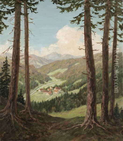 Blick Auf Ein Dorf Im Allgau (?) Oil Painting - Franz Hienl-Merre