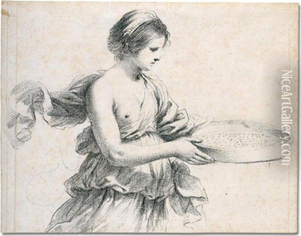 A Young Woman Holding A Sieve Oil Painting - Guercino
