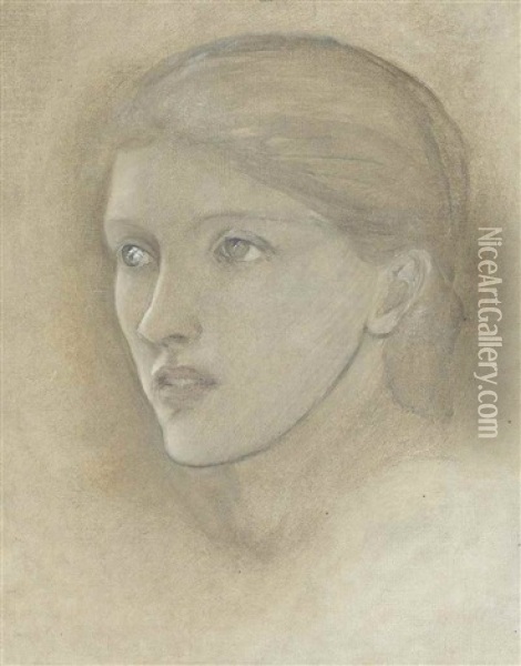 Female Head Study, Looking To The Right, For 'the Golden Stairs', Possibly Mary Stuart Wortley, Later Countess Lovelace Oil Painting - Edward Burne-Jones
