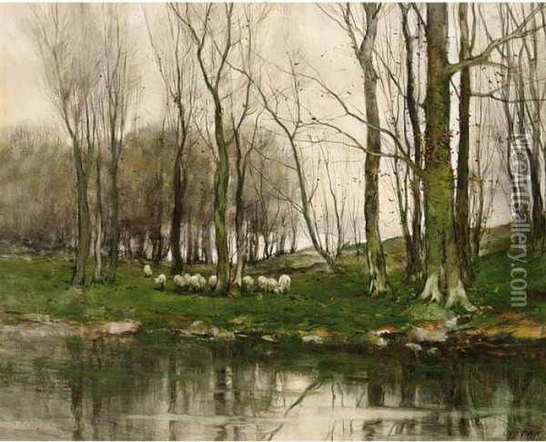 View Of The Haagse Bos With Grazing Sheep Oil Painting - Charles Paul Gruppe