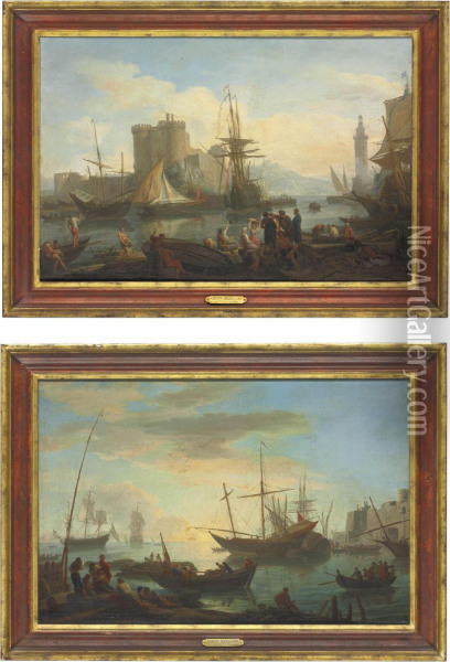 A Capriccio View Of The Harbour At Naples Oil Painting - Adriaen Manglard