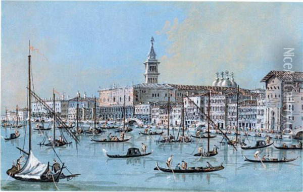 The Doge's Palace And The Riva Degli Schiavoni, Seen Across The Bacino Oil Painting - Giacomo Guardi