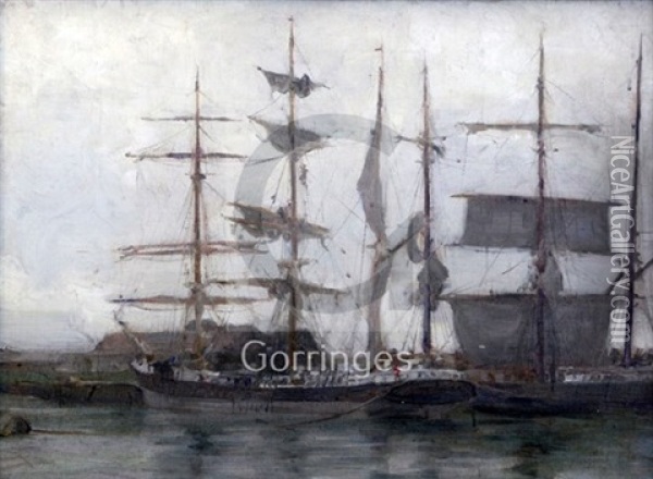 Shipping In Harbour Oil Painting - Henry Scott Tuke