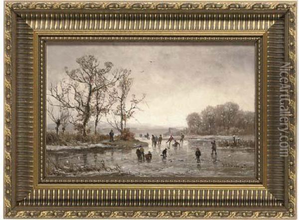 Skating On The Frozen Lake Oil Painting - Adolf Stademann