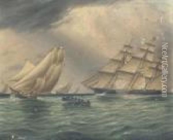 Squadron Of Yachts Passing The Hook Oil Painting - James E. Buttersworth