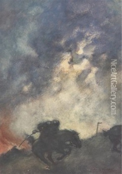 Chevalier Dans Une Tempete Oil Painting - Gaston La Touche