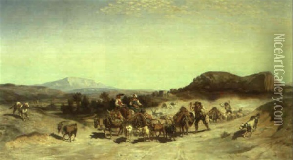 La Transhumance Avec Le Mont Sainte-victoire Oil Painting - Emile (Charles Joseph) Loubon
