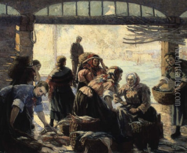 Fish Market Oil Painting - Marie Tuck