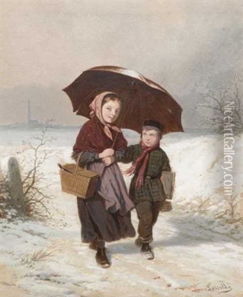 Back From School Oil Painting - Louis Simon Cabaillot Lassalle
