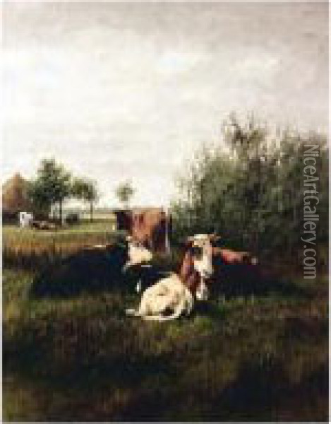 Cattle Resting In A Meadow Oil Painting - William Frederick Hulk