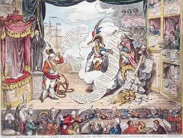 Pacific Overtures or A Flight from St Clouds over the water to Charley a new Dramatic Peace now Rehearsing Oil Painting - James Gillray
