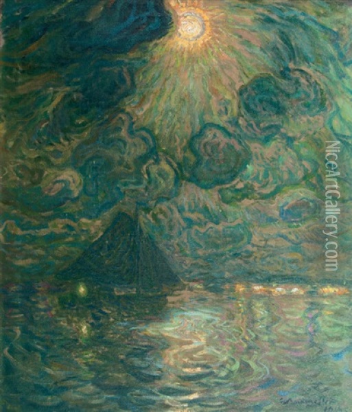 Night In The Kiel Fjord Oil Painting - Georg Burmester