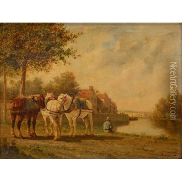 Noonday On The Scheldt Oil Painting - Jules Jacques Veyrassat