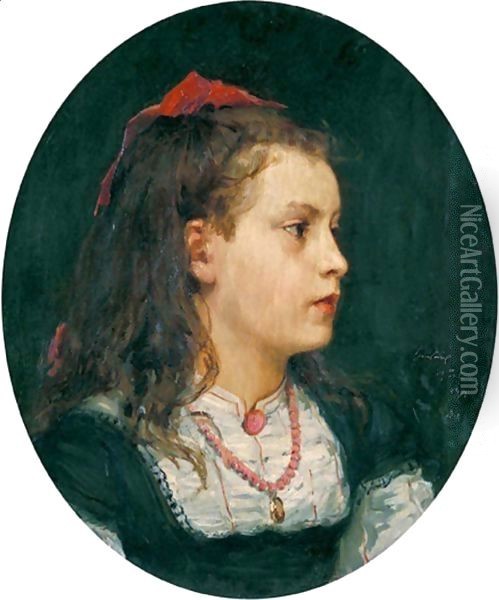Portrait Of Bethli Oser, 1871 Oil Painting - Albert Anker