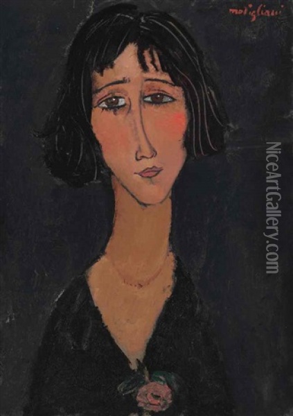 Jeune Femme A La Rose (margherita) Oil Painting - Amedeo Modigliani