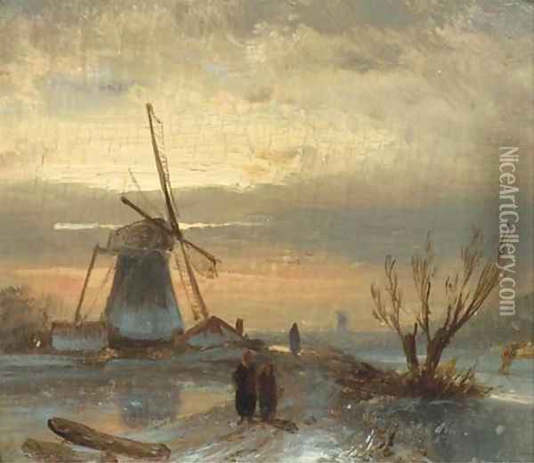 Winter evening Oil Painting - Charles Henri Leickert