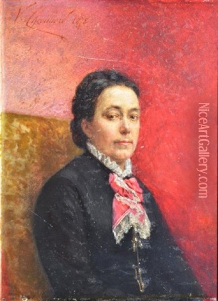 Dame En Noir Au Foulard Rouge Oil Painting - Vincent Jean Baptiste Chevilliard