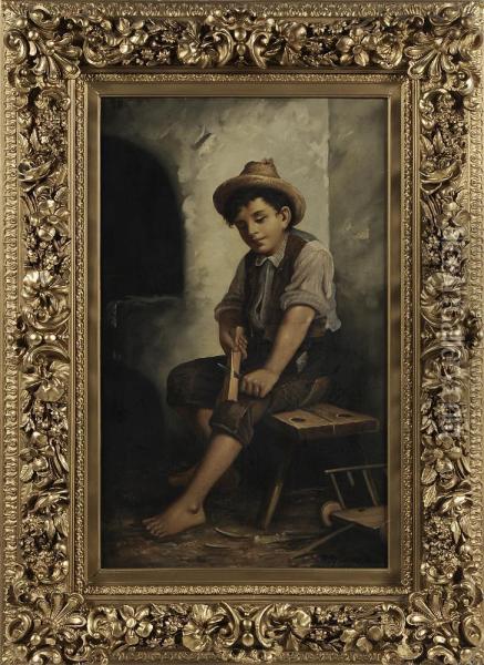 Boy Carving Oil Painting - Francois Xavier Bricard
