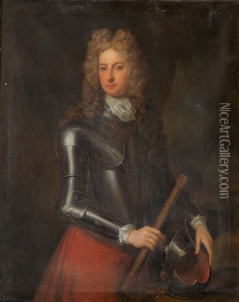 Portrait Of James Butler, 2nd Duke Of Ormond, Wearing Armour, His Left Hand Resting On A Helmet Oil Painting - Johann Kerseboom