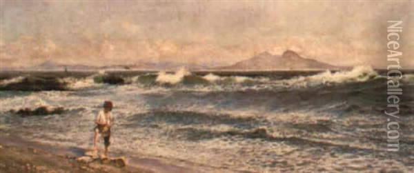 A Fisherboy, Capri Oil Painting - Conrad Peter Schreiber