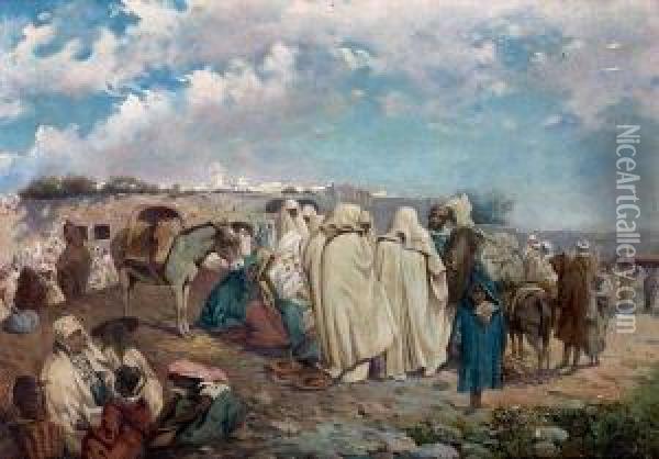 Scene De Marche A Marrakech Oil Painting - John Stirling