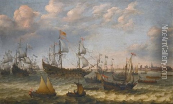 The Arrival In Vlissingen Of The Recently Married Elector Palatine Frederick V And Elizabeth Stuart Oil Painting - Adam Willaerts