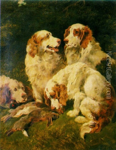 A Group Of Clumber Spaniels Oil Painting - John Emms