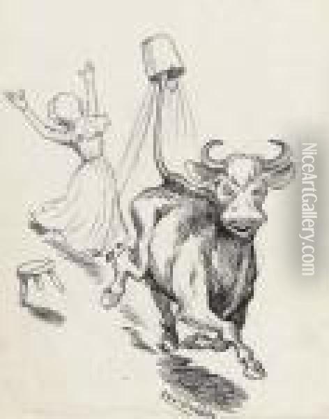 The Naughty Cow Oil Painting - Louis William Wain