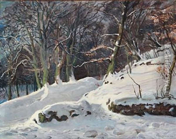 Orholm Hulvej (set Fra Restaurationen) Januar 1929 Oil Painting - Olaf Viggo Peter Langer