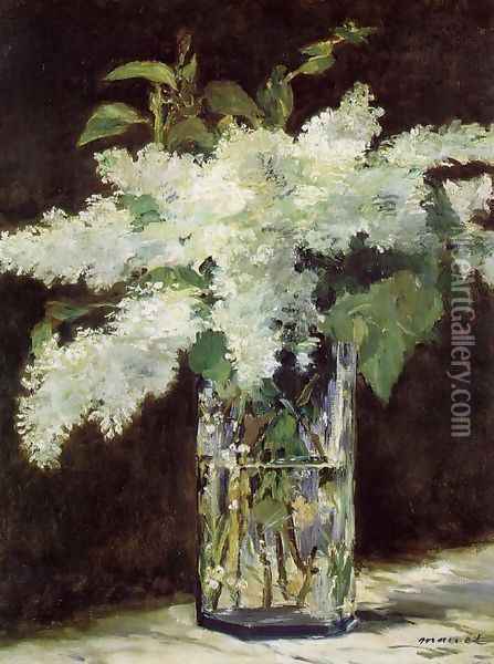 Lilacs in a Vase Oil Painting - Edouard Manet