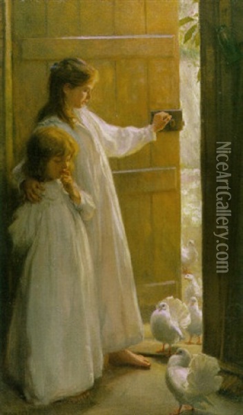 The Sisters Oil Painting - P(ercy) Harland Fisher