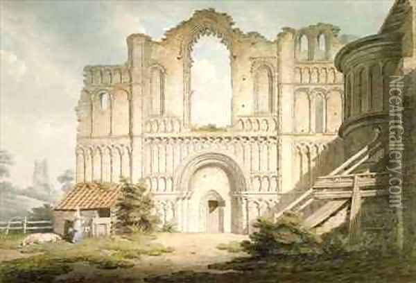 West front of Castle Acre Priory Church near Downham Norfolk Oil Painting - Edward Dayes