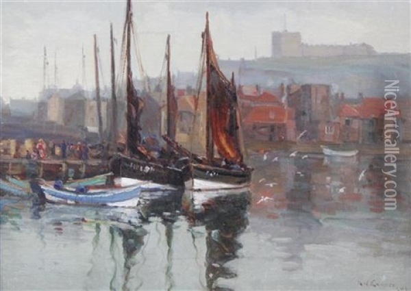 Fishing Boats In Harbour Oil Painting - Augustus William Enness
