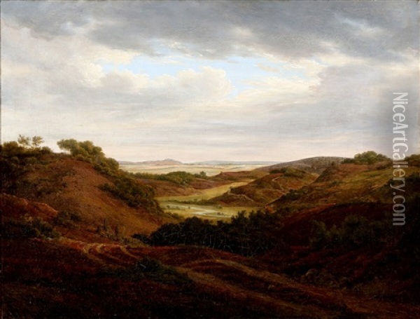 Moor Landscape With Heather Hills Oil Painting - Dankvart-Christian-Magnus Dreyer