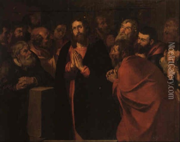 Christ And His Apostles In Prayer Oil Painting - Wouter-Pietersz Crabeth the Younger