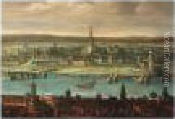 A Capriccio View Of Antwerp Oil Painting - Louis de Caullery