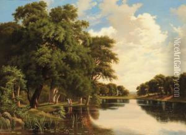 Paesaggio Fluviale Oil Painting - Christian Berthelsen
