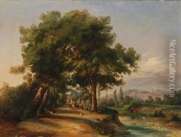 Sosta Di Viandanti Nella Valle Del Parma Oil Painting - Enrico Sartori