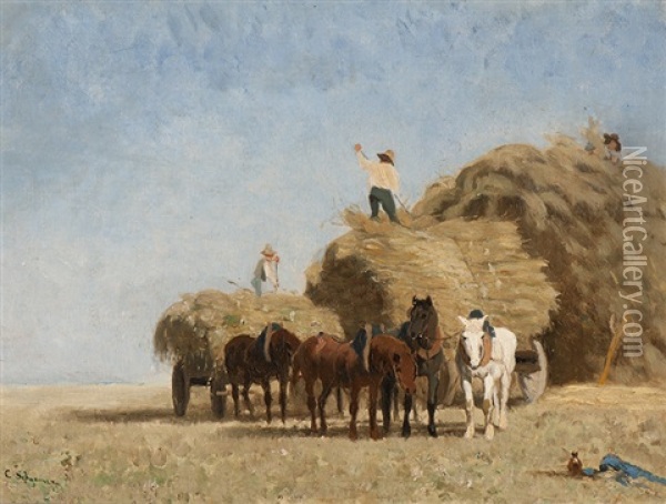 The Loading Of The Haycarts Oil Painting - Cornelis Albert Johannes Schermer