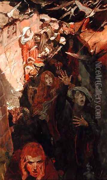 Bringing Fire and Terror to the Rooftree and Bed, from The Birds of Cirencester by Bret Harte 1836-1902, published in Scribners Magazine, January 1898 Oil Painting - Howard Pyle