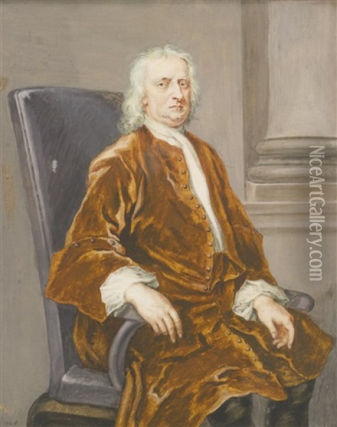 Sir Isaac Newton, Three-quarter Length, Seated In An Armchair Oil Painting - George Vertue