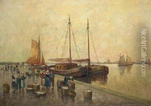 Hollandische Hafenlandschaft Oil Painting - Wilhelm Hambutchen
