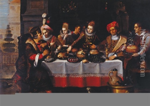 Le Festin Du Mauvais Riche Oil Painting - Ambrosius Francken the Elder