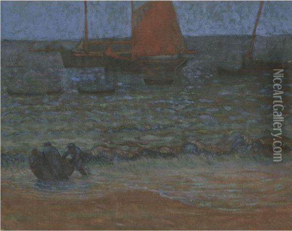 Marine Au Crepuscule- Recto Oil Painting - Emile Jourdan