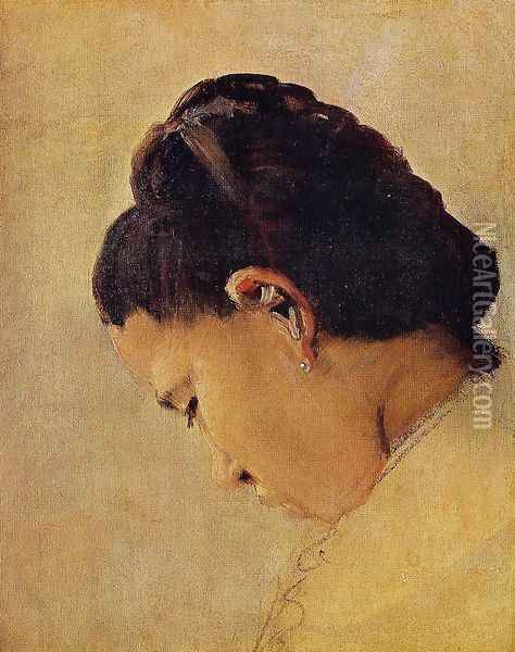 Head of a Girl Oil Painting - Georges Seurat