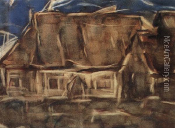 Bauernhauser In Holstein Oil Painting - Christian Rohlfs