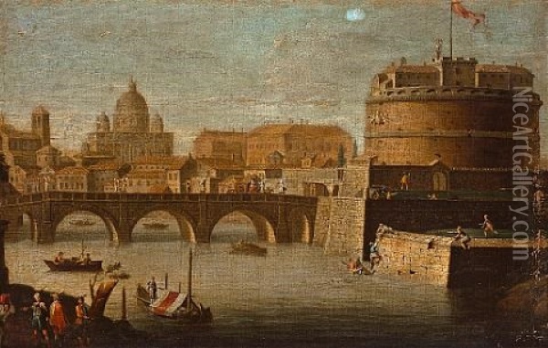 A View Of The Ponte Sant'angelo, Rome Oil Painting - Jacopo Fabris
